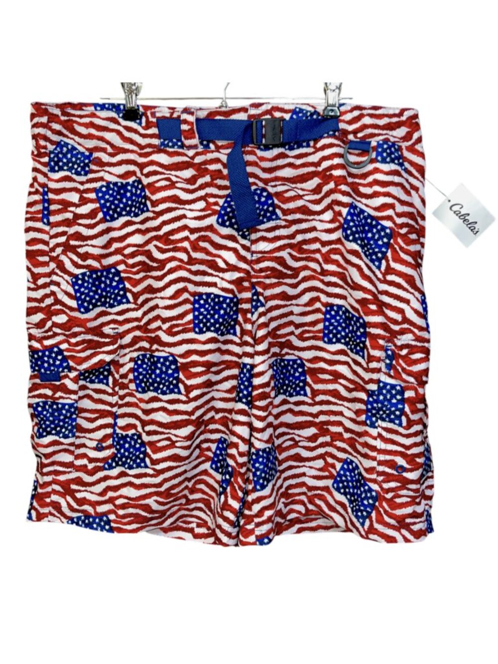 Cabela’s Mens Sz Large USA Patriotic Stars Stripes Board Shorts Swim Trunks New